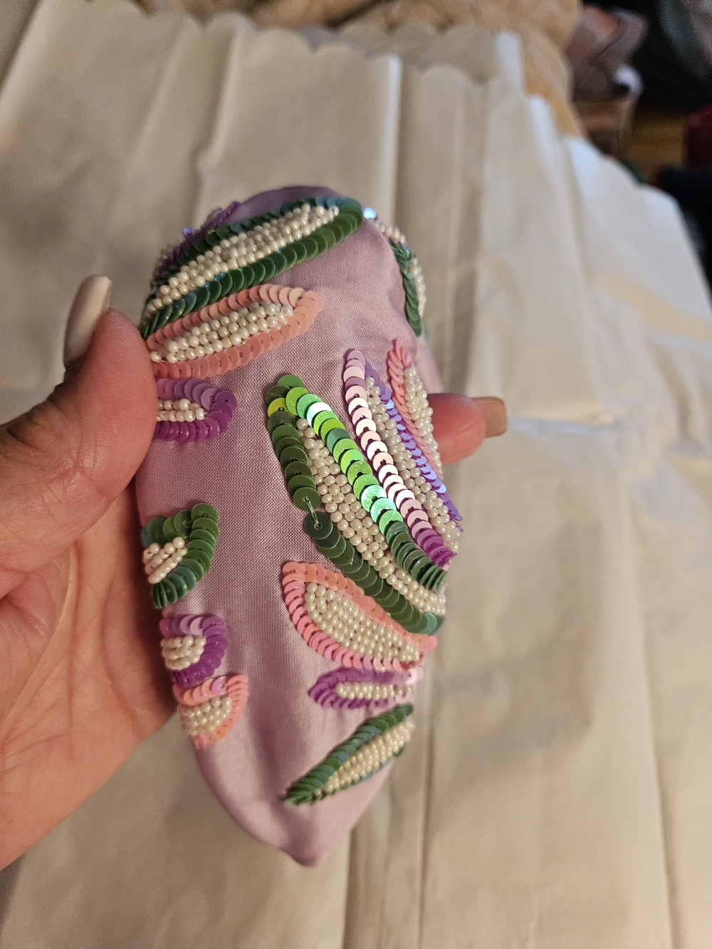 Embellished Lilac Sequin Beaded Headband - Women Accessories